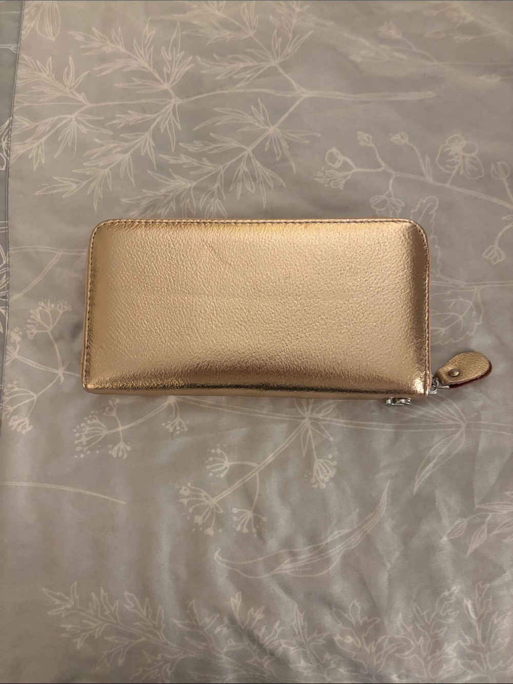 Metallic Rose Gold Zip-Around Wallet - Women Bags